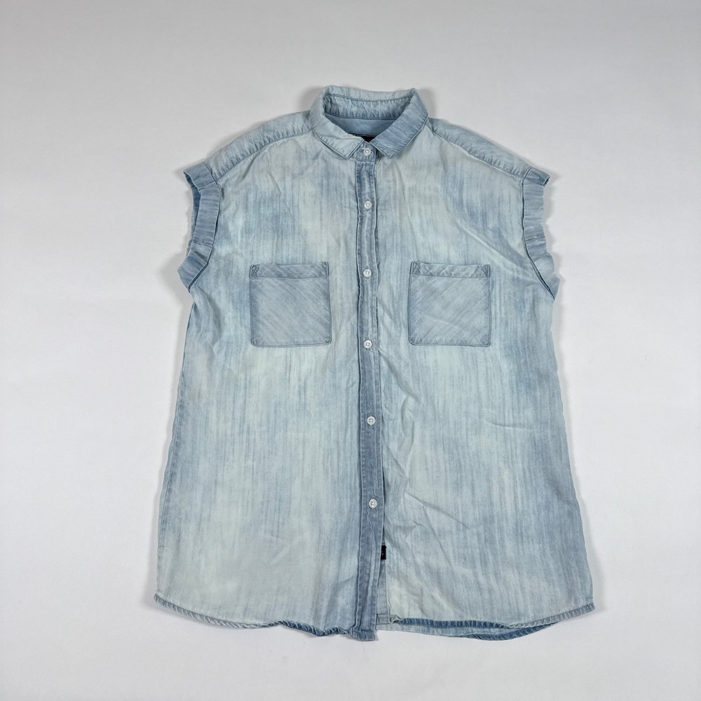 Rails Top Womens XS Light Blue Sleeveless Button Up Tencel‎ Denim Acid Wash
